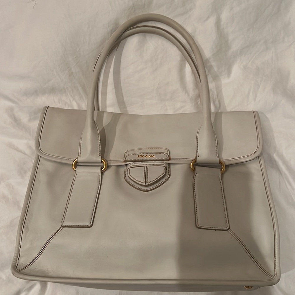Prada White Leather Tote